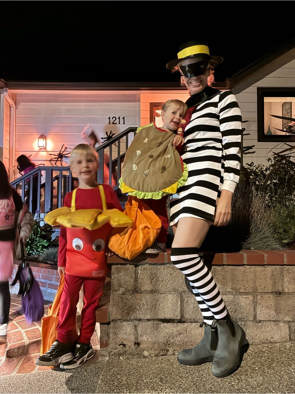 Striped Black & White Women’s Hamburglar Costume - Dress, Tights, Hat, Eyemask